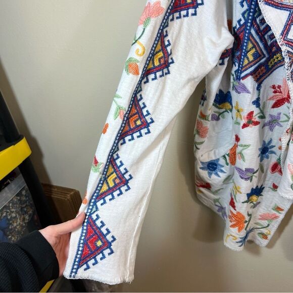 Johnny Was Biya Embroidered Hooded Cardigan White Floral Large Women’s - Picture 8 of 15